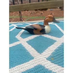 Vintage Hand Painted Wooden Duck Decoy Rustic Cabin Wildlife Decor Brown Black